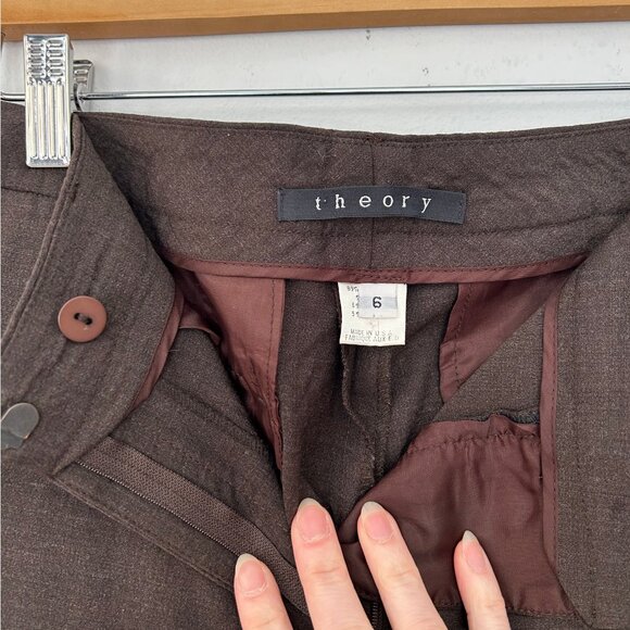 Theory Brown Wool Flare Leg Trousers - Picture 3 of 4